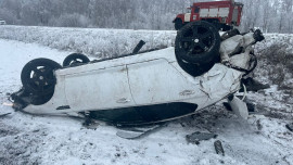 В Долгоруковском районе иномарка съехала в кювет и перевернулась 