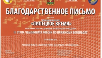 "Липецкое время" отмечено за поддержку пляжного волейбола