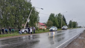 В Липецкой области иномарка въехала в столб