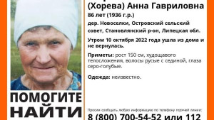 Поисковики ищут в Липецкой области 86-летнюю Анну Парамонову 