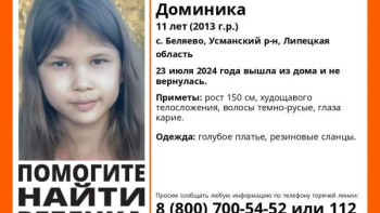 Уголовное дело возбуждено по факту пропажи 11-летней девочки в Липецкой области 