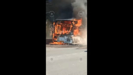 Автобус сгорел около остановки в Липецке