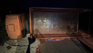 В Добринке пострадал водитель перевернувшегося грузовика