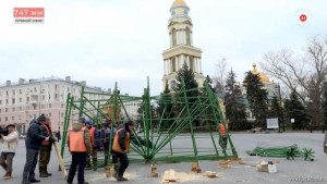 На Соборной площади Липецка начали монтаж новогодней ёлки